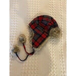 Trapper Hat Cap Faux Fur Red Black Flannel Plaid Ear Flaps‎ that tie Insulated